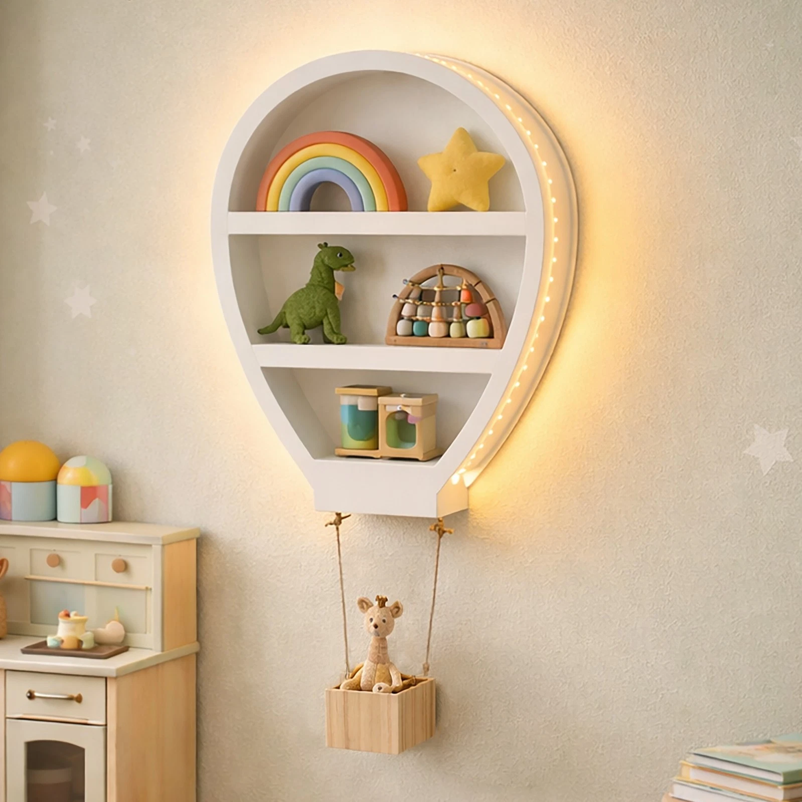 Wooden Balloon LED Shelf Kids Light Up Hanging Nursery Storage Wall Shelves
Opens in a new window or