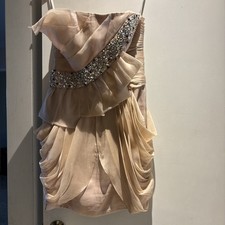 Jovani Champagne Pink Silk Strapless Draped Pleated Dress Beaded Size 8