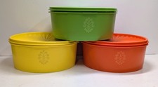 3 VTG Tupperware Canister Containers w/Lids Harvest Colors 1204 Series Stackable