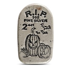 2 oz Monarch Tombstone Glow in the Dark Pumpkins Silver Bar 102.05 per troy oz
