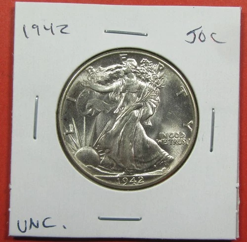 1942 50c U.S. Walking Liberty half dollar. Unc. Smooth & lustrous. (126039)