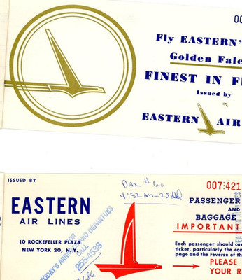 Ticket Eastern Passenger Airlines Air Lines Lot Baggage Check 1963 Receipt
