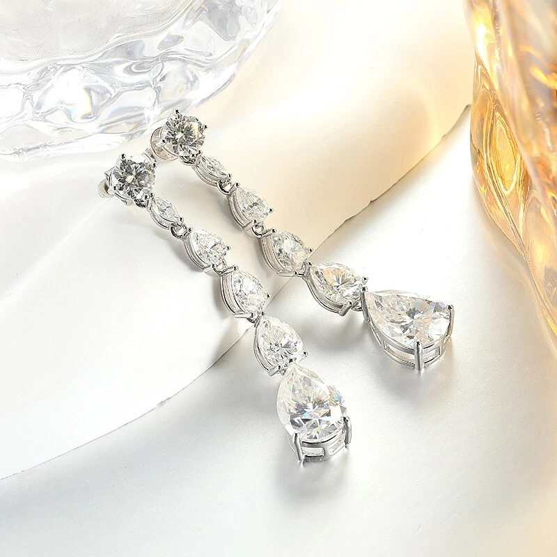 Pendientes colgantes de moissanita corte pera D VVS1 para mujer boda fiesta joyería Foto 4 de 4