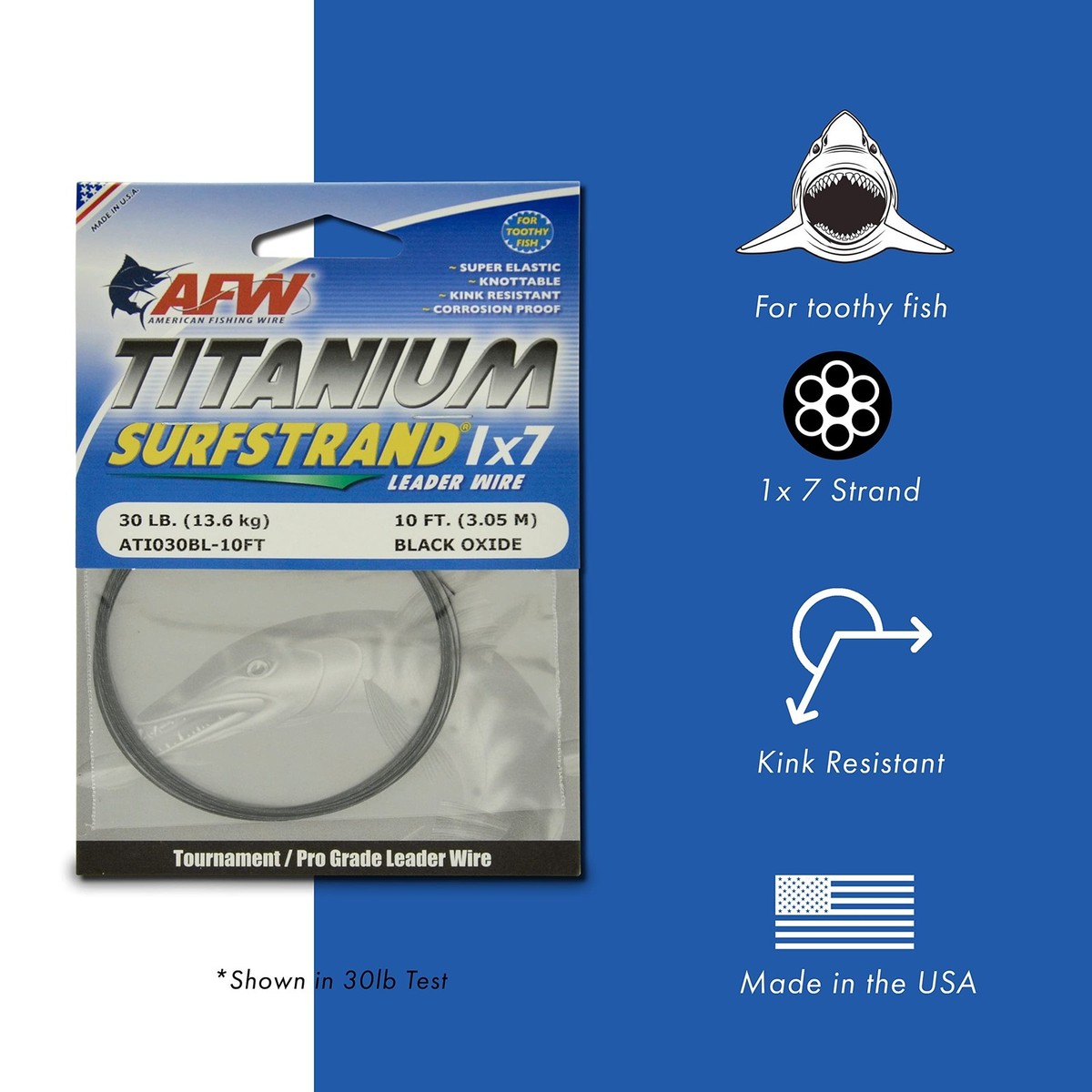 AFW Titanium Surfstrand, Bare 1x7 Saltwater Fishing Leader Wire 20