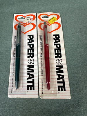 TWO Unopened Paper Mate Ninety-Eight 98 Ball Point Pens Dark Green & Red 1983