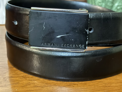 ARMANI EXCHANGE Men's Size 32 Black Leather Logo Buckle Belt