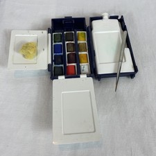 Vintage Travel Winsor  Newton Watercolor Set Palette 12 Paints 1/2 Pans Brush