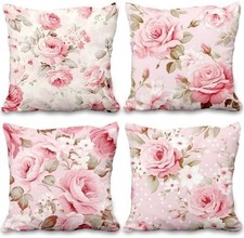Floral Throw Pillow Covers Pink Flower Blooming Romantic Rose Vintage Sweet