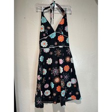 ABS by Allen Schwartz Womens Black Floral Halter Neck Sundress Size 8 Retro V