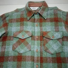 Woolrich Vintage 70sMen  s Med Green Orange Wool Blend Flannel Plaid Shirt Jacket