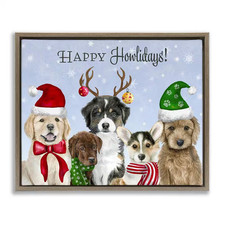 Happy Holidays Seasonal Puppies by Brett Blumenthal 1-Piece Brown Floater Frame