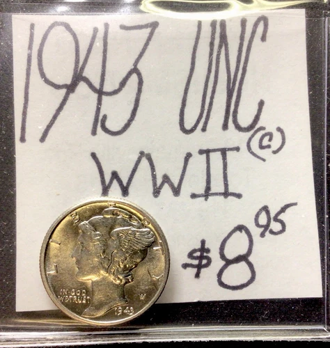 1943 Mercury Silver Dime UNC! WWII! ENN Coins