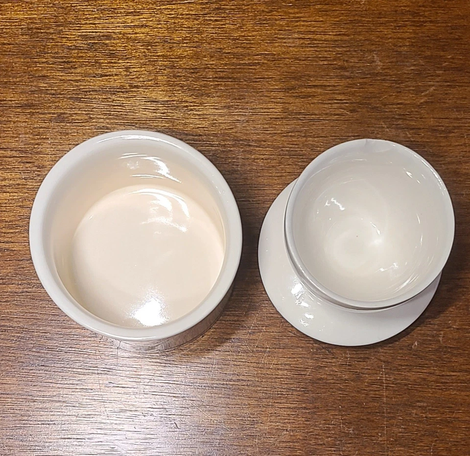 Campana de mantequilla vintage blanca con rayas azules 1704e 4,5" de alto Foto 4 de 4