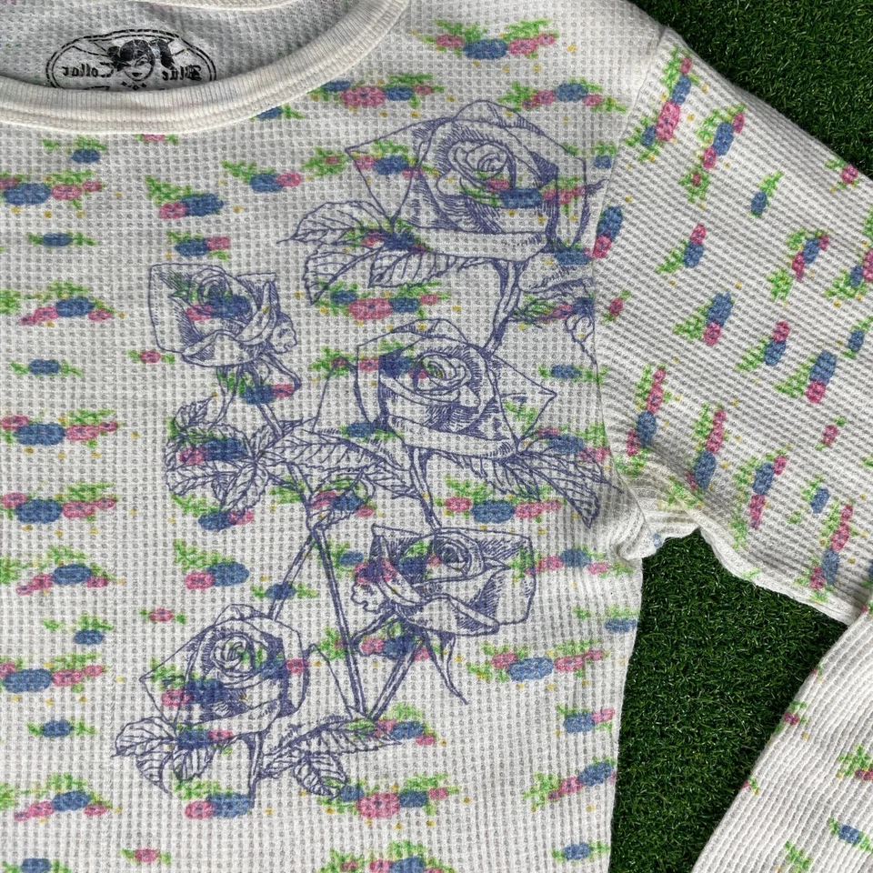 Vintage Y2K Blue Collar Girl BCG Floral Thermal Long Sleeve Top Sz L - Image 2 of 4