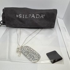 Silpada Silver Rectangle Charm Pendant Cable Chain Necklace, No Stone, Signed