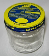 Vintage Jif Extra Crunchy Peanut Butter Glass Jar Metal Lid 12 oz  Excellent (V)