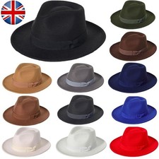 Mens Wide Brim Fedora Hat Classic Jazz Felt Trilby Elegant Ribbon Trilby Hat Cap