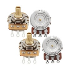 2 A500K 2 B500K Guitar Potentiometers Full Size Brass Short Split Shaft Pots