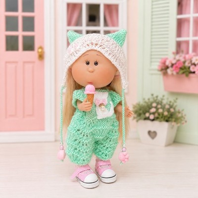 2-item Mint Green and White Knitted Cat Outfit For Little Mia 9  Doll 