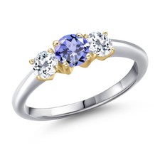 925 Silver and 10K Yellow Gold Tanzanite and White Topaz Engagement Ring For