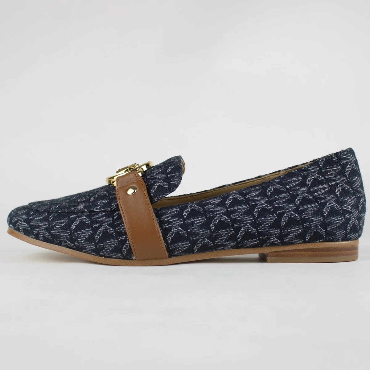 Women s Michael Kors Signature Bow Flats Loafers Slip On Shoes Navy Blue PV22F