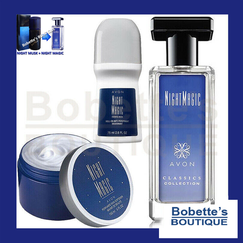 Coffret Night Magic Musk Avon avec eau de cologne 75ml crème corps et déodorant à bille
