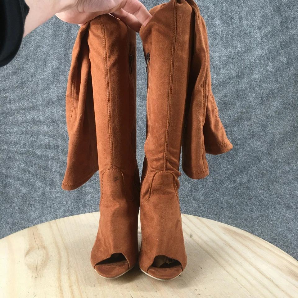 Botas altas sobre la rodilla para mujer 39 marrón gamuza tacón de aguja punta abierta cremallera Foto 4 de 4