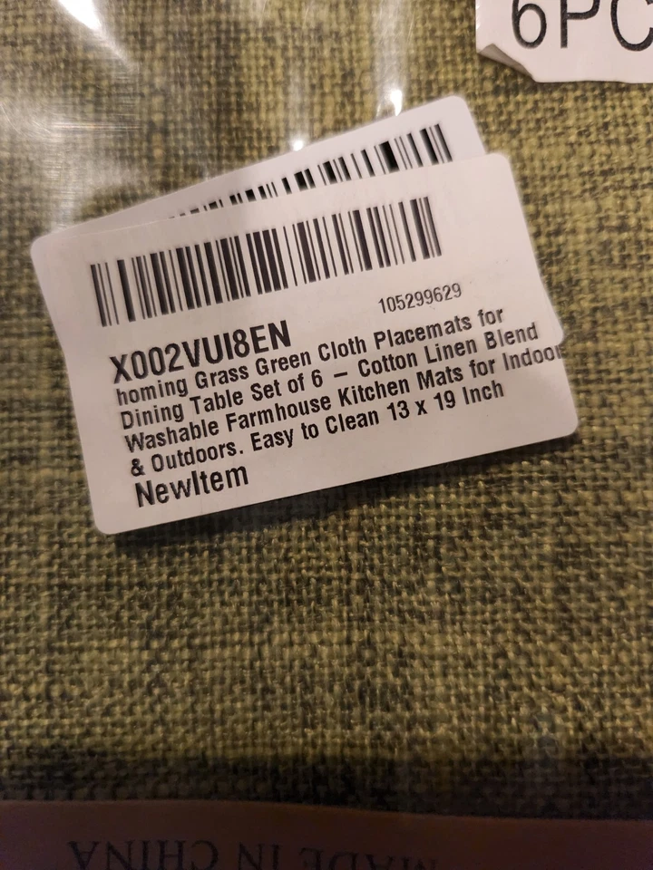 6 Piece Placemat Set - Grass Green w/Black 13 x 19 - Washable Cotton - Image 3 of 4