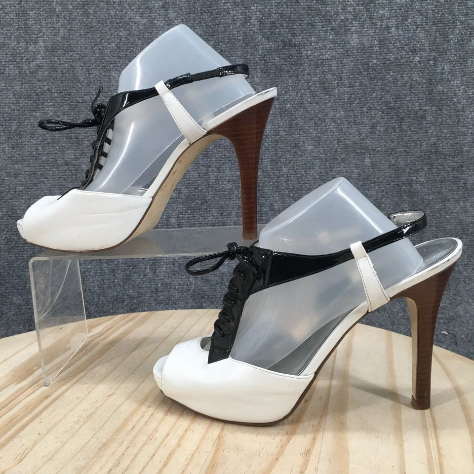 Guess By Marciano High Heels Womens 7.5 M Pump Peep Toe Stiletto Black White - Image 2 of 4