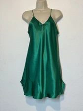 Vintage Val Mode Y2K Womens Medium Green Satin Slip Dress Chemise Nightgown