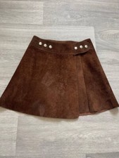 Genuine Suede Leather Mini Skirt Brown A-Line High Waist Western Boho Vintage S