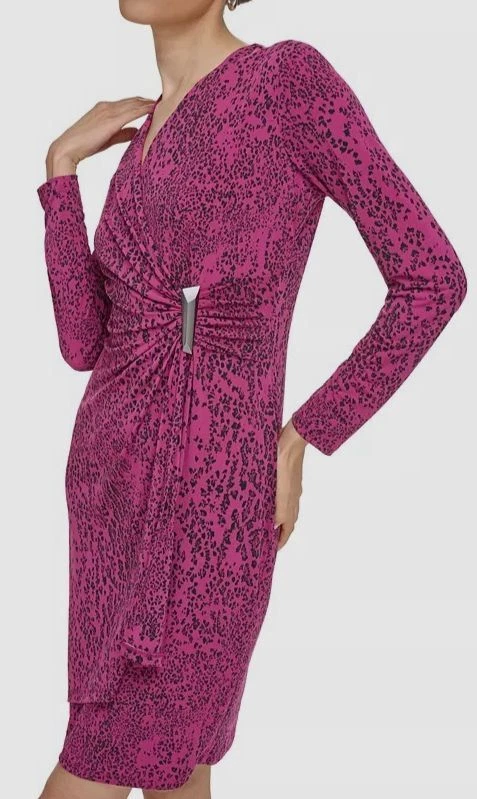 ACNE STUDIOS Abito donna Calvin Klein viola stampato finto avvolgente e increspature laterali taglia 12