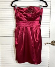 Teeze Me Dress Red Satin Strapless Tie Back Pockets Party Prom Size 7 Women NWT