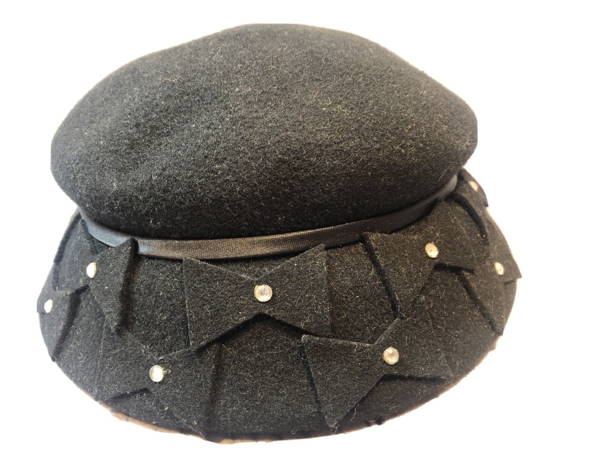 Vintage Black Wool Hat with Satin Bow Archie Eason Black Wool Hat with Sculptural Bow – Vintage  main image 3