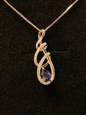Kay Jewelers Sterling Silver Pear Shaped Lab Created Blue Sapphire Necklace