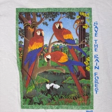 VTG Wearable Arts Shirt Medium White Save The Rainforest Conservation Hippie