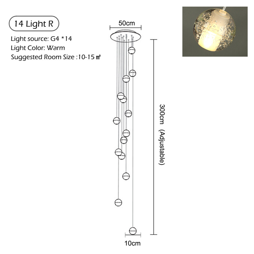 Stair Hanging Light Chandelier Round Crystal Pendant Lights Glass Ball Lamparas