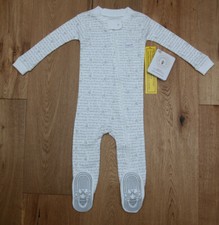 Burt's Bees Baby Boy Organic Snug Fit Footed Coverall  White  Gray  Alphabet