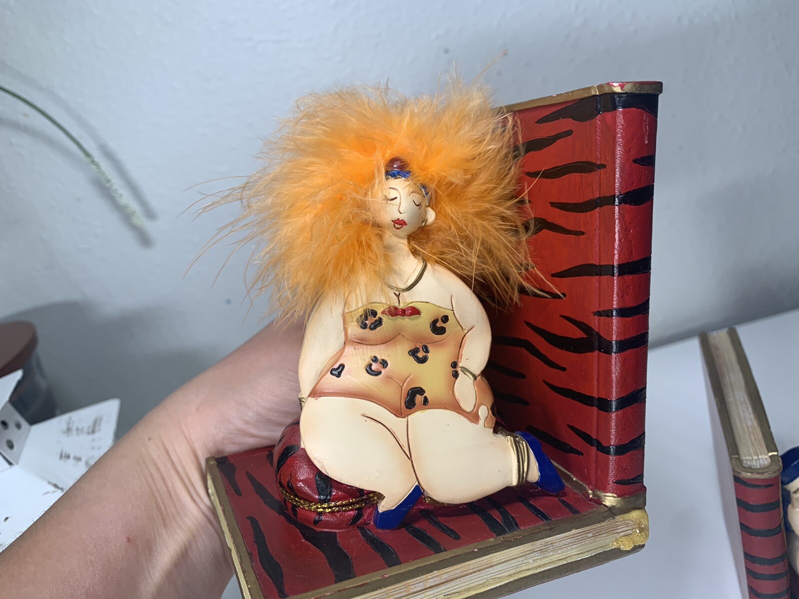 Axicon World Imports Inc. Fun Orange Feather Hair Lady in Leopard Bookends READ