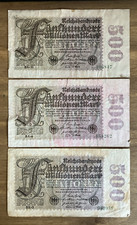 3 X Germany Banknotes. 3 X 500 Million Mark. Dated 1923. Reichsbanknote.