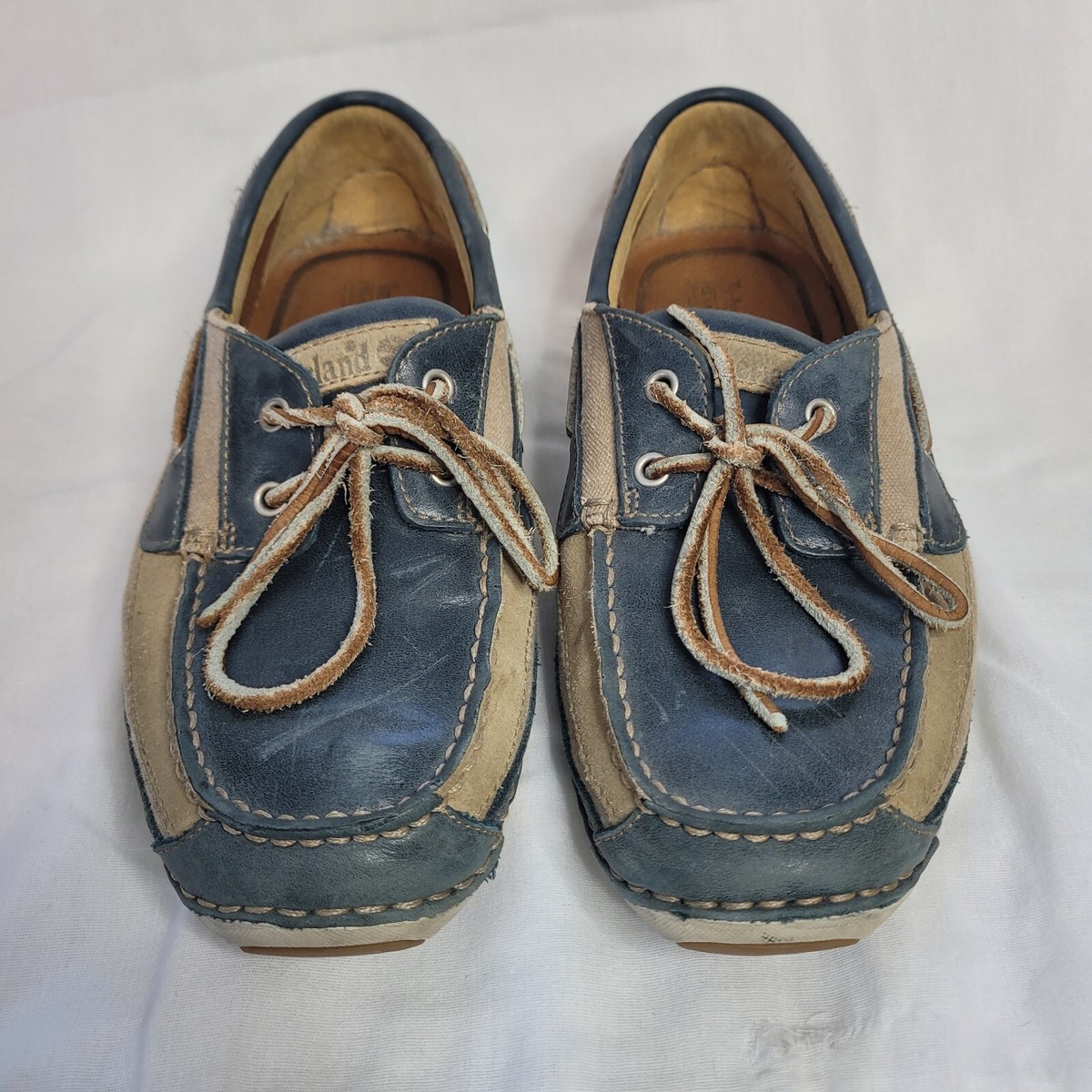 Timberland Boat Shoes Mens Sz Moc Toe eye Blue Brown