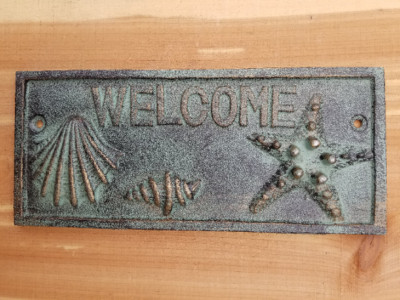 Cast Iron Welcome Plaque sign, Beach House, Nautical decor, Verdigris