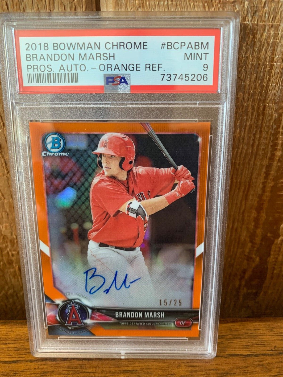 2018 Bowman Chrome BRANDON MARSH True ORANGE /25 AUTO PSA 9 15/25 Autograph