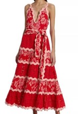 Womens 2024 French sling embroidery Splicing printing V-neck grace long dress