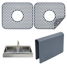 3pcs Grey Kitchen Sink Mats and Saddle Set,13.38 X 11.4inch Non-Slip...