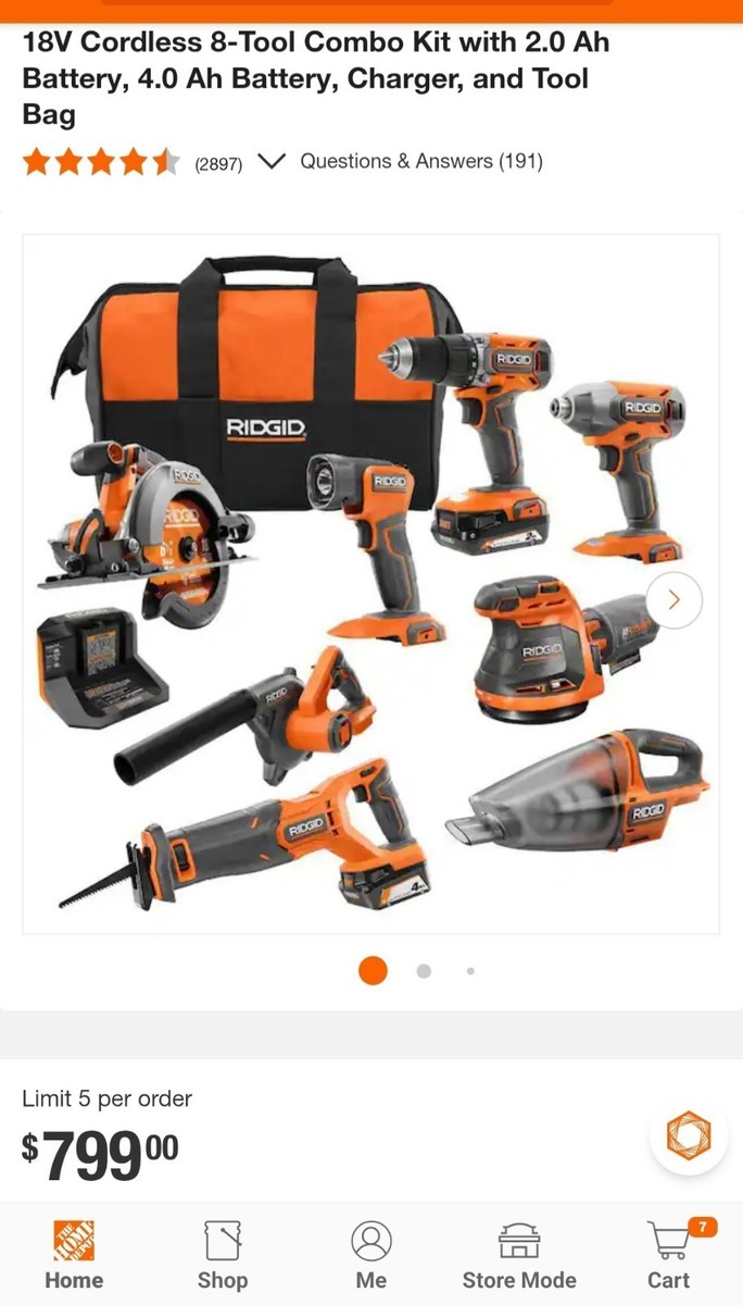 ⭐️NEW⭐️ RIDGID 18V 8-Tool Combo Kit R96850 | eBay