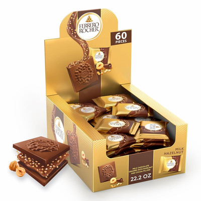 Rocher Premium Milk Hazelnut Chocolate Squares, Individually Wrapped Chocolates,