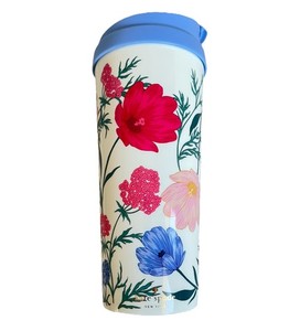 EUC KATE SPADE New York Coffee Tea Flower Floral Plastic Tumbler Travel Mug +Lid