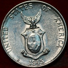 Uncirculated 1945 Philippines 10 Centavos Silver Foreign Coin