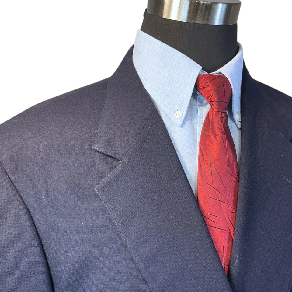 46R John Alexander Wool Suit Jacket Sport Coat Blazer Navy Blue Mens Gold Button - Image 4 of 4